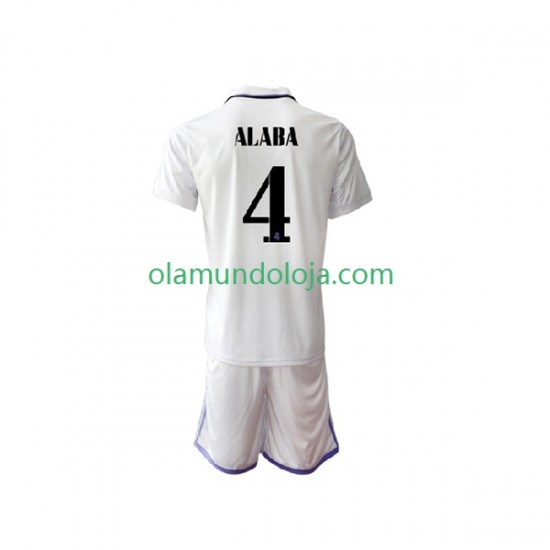Camisola Real Madrid David Alaba 4 Criança Equipamento Primeiro 2022-2023 Manga Curta